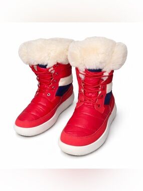 Sperry Plushwave Red Faux Fur Snow Boots Coastal Preppy Wintercore-Sz 10